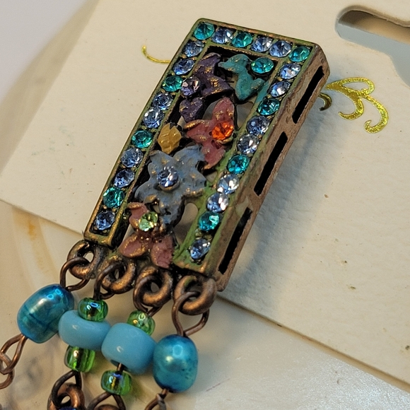 Blue and Lavender Crystal and Beaded Flower Dangle  Earrings - Picture 5 of 16